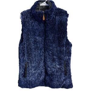 Simply Southern Vest Womens L Blue Blue Faux Fur Full Zip Pockets Sleeveless